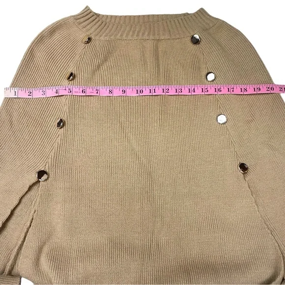 Modena Chic One Size Crew Neck Knit Pullover Cape in Light Caramel Tan - Picture 7 of 8